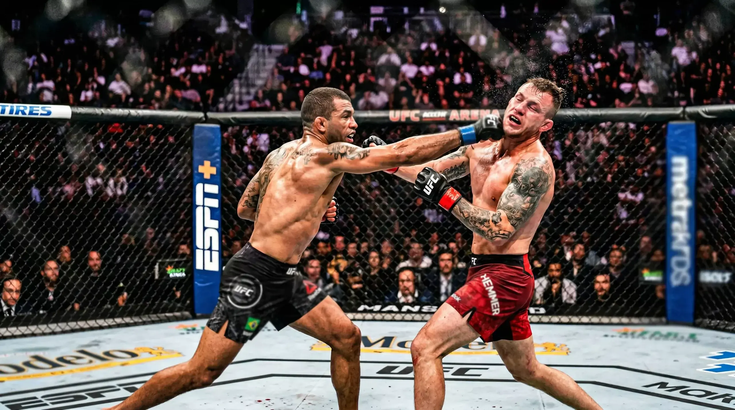 Spannender UFC-Kampfmoment im Oktagon mit dynamischer Aktion