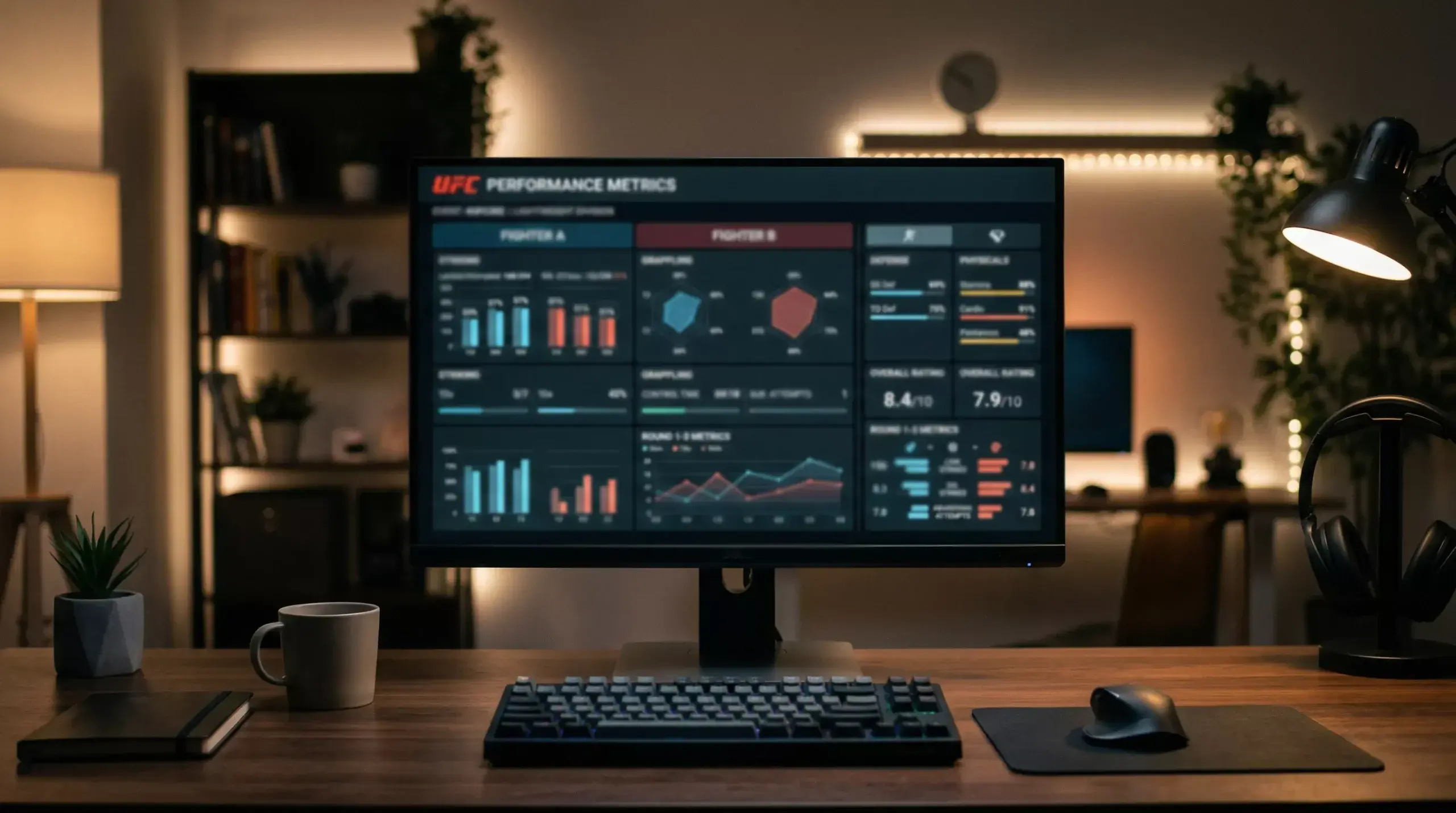 Bildschirm zeigt UFC-Kämpferstatistiken und Leistungsdaten